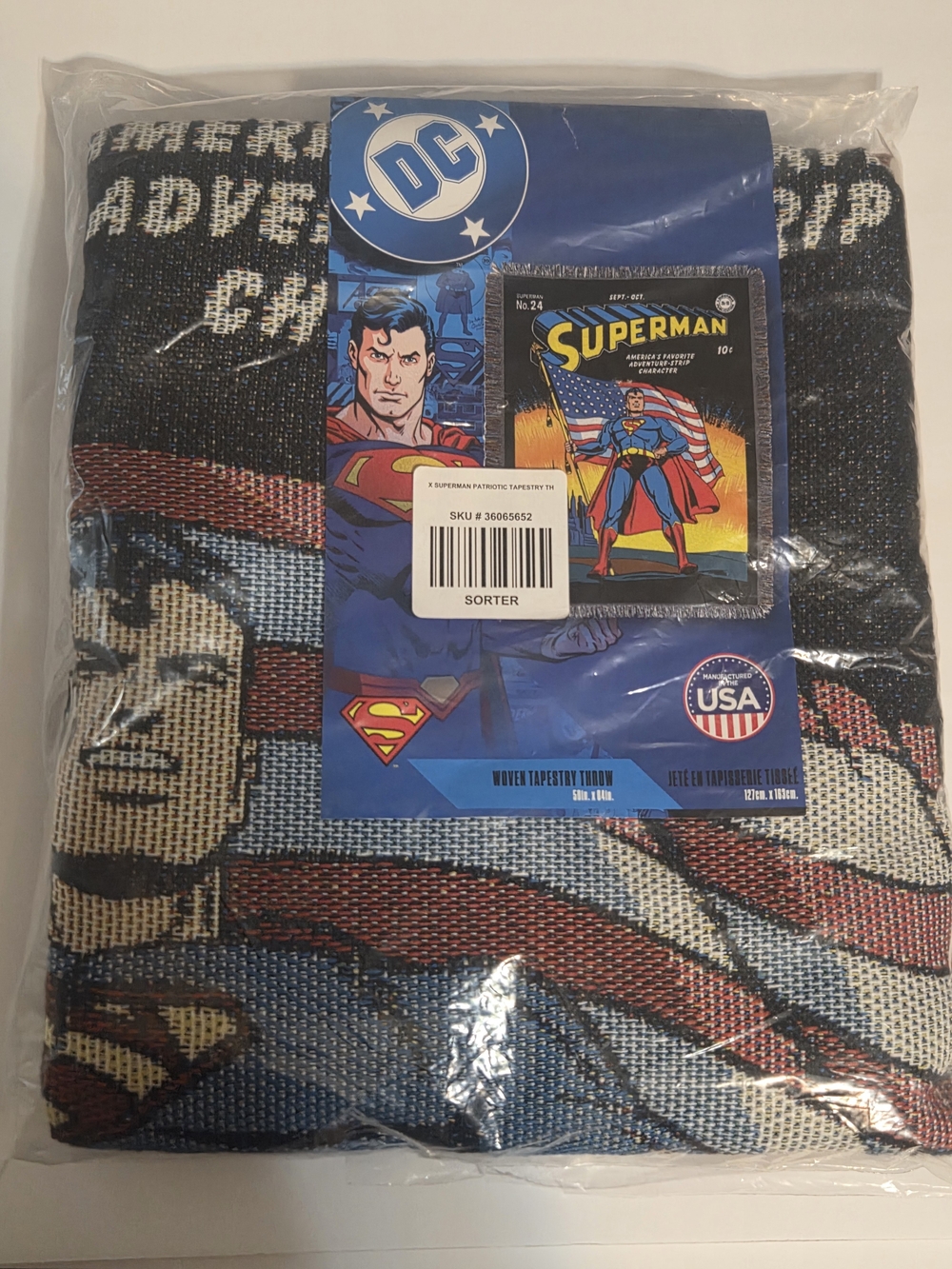 NEW Superman Retro Tapestry Woven Throw Blanket Patriotic Flag No. 24 BoxLunch